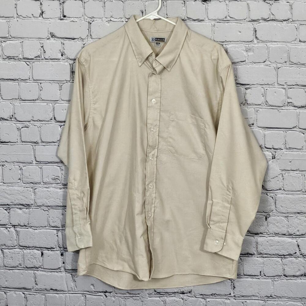 2/$20 Edwards Tan Long Sleeve Button Front Shirt Size L | Classic Workwear Style